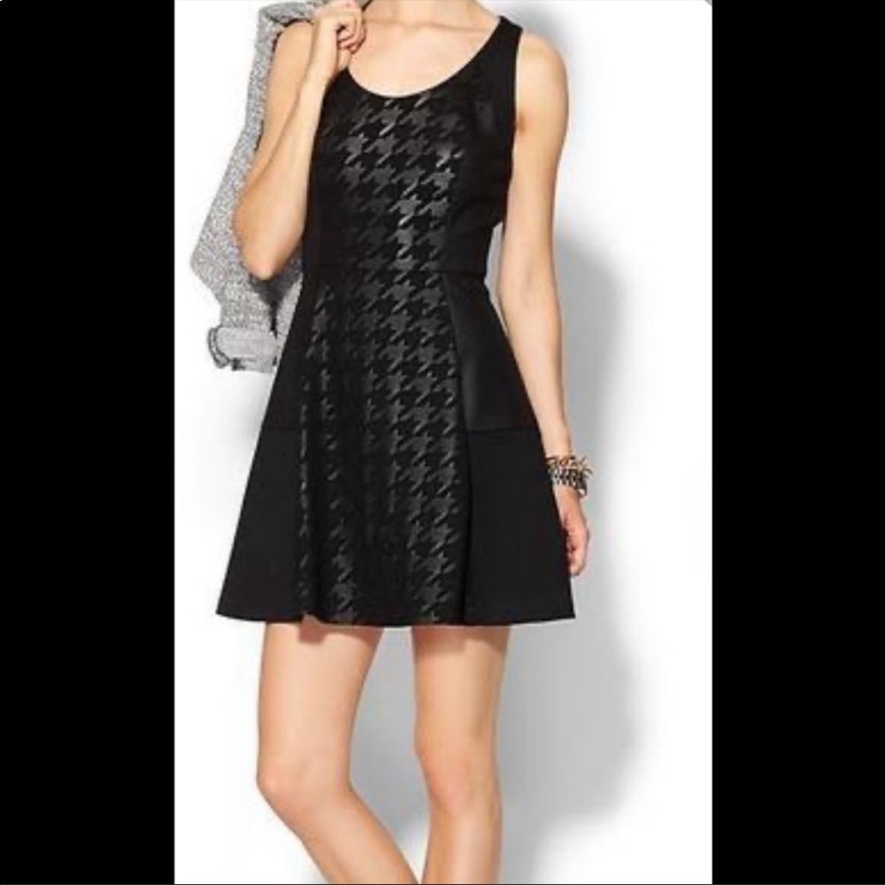 EUC Piperlime Houndstooth Faux Leather Black Dress Size 2
